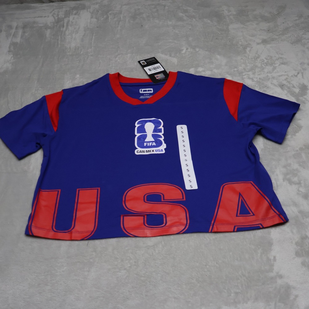 FIFA Shirt Womens Small Blue V-Neck World Cup 2026 USA Cropped Tee $25 NEW